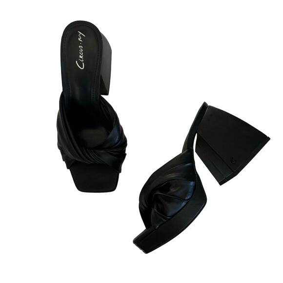 Circus by Sam Edelman Marianna Twisted Front Block Heel Black Sandals Size 5.5 - Picture 1 of 8
